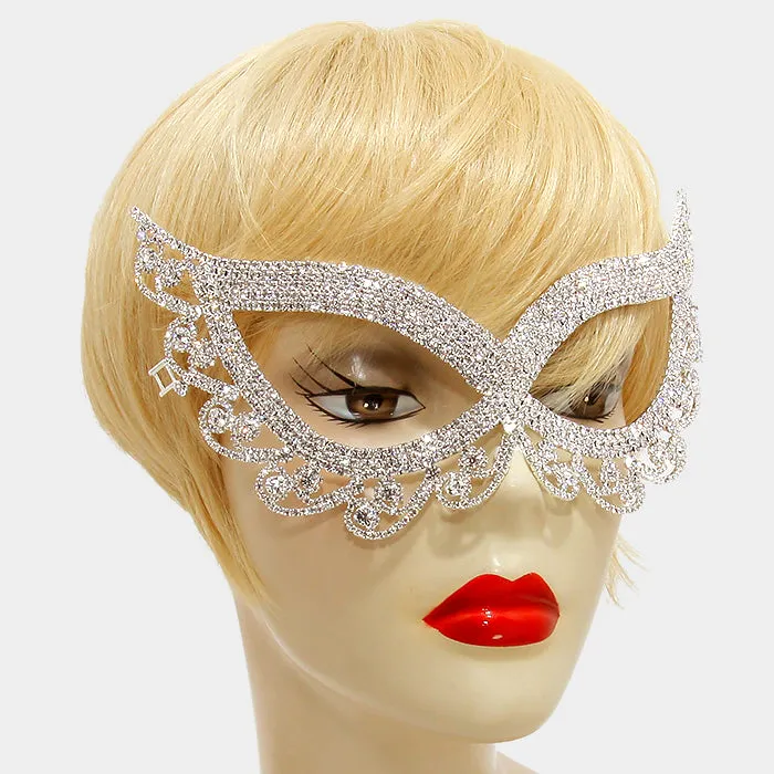 Lynn Swirl Cat Eye Masquerade Mask | Crystal | Silver