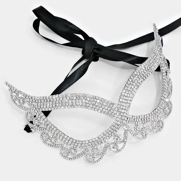 Lynn Swirl Cat Eye Masquerade Mask | Crystal | Silver