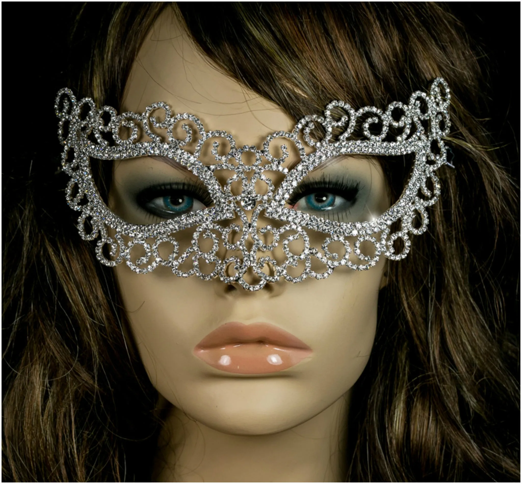 Marilee Art Deco Swirl Masquerade Mask | Crystal | Silver