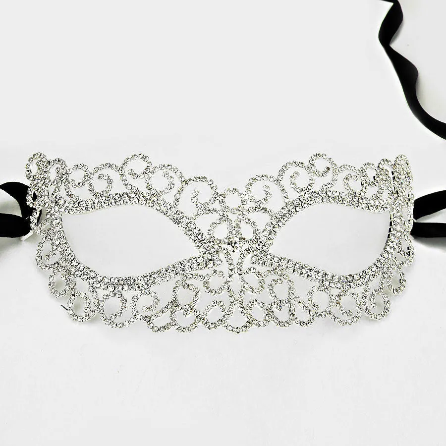 Marilee Art Deco Swirl Masquerade Mask | Crystal | Silver