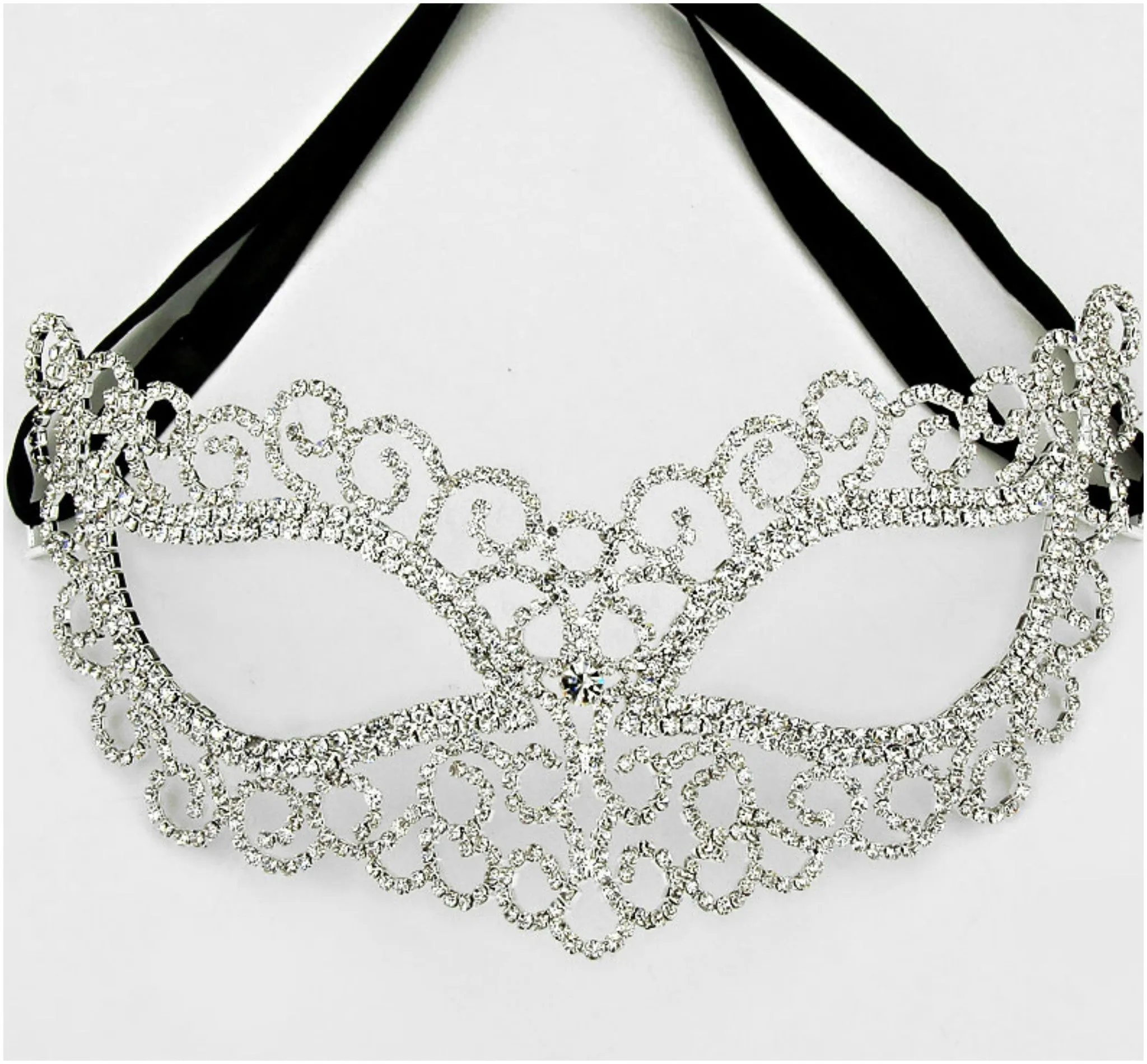 Marilee Art Deco Swirl Masquerade Mask | Crystal | Silver