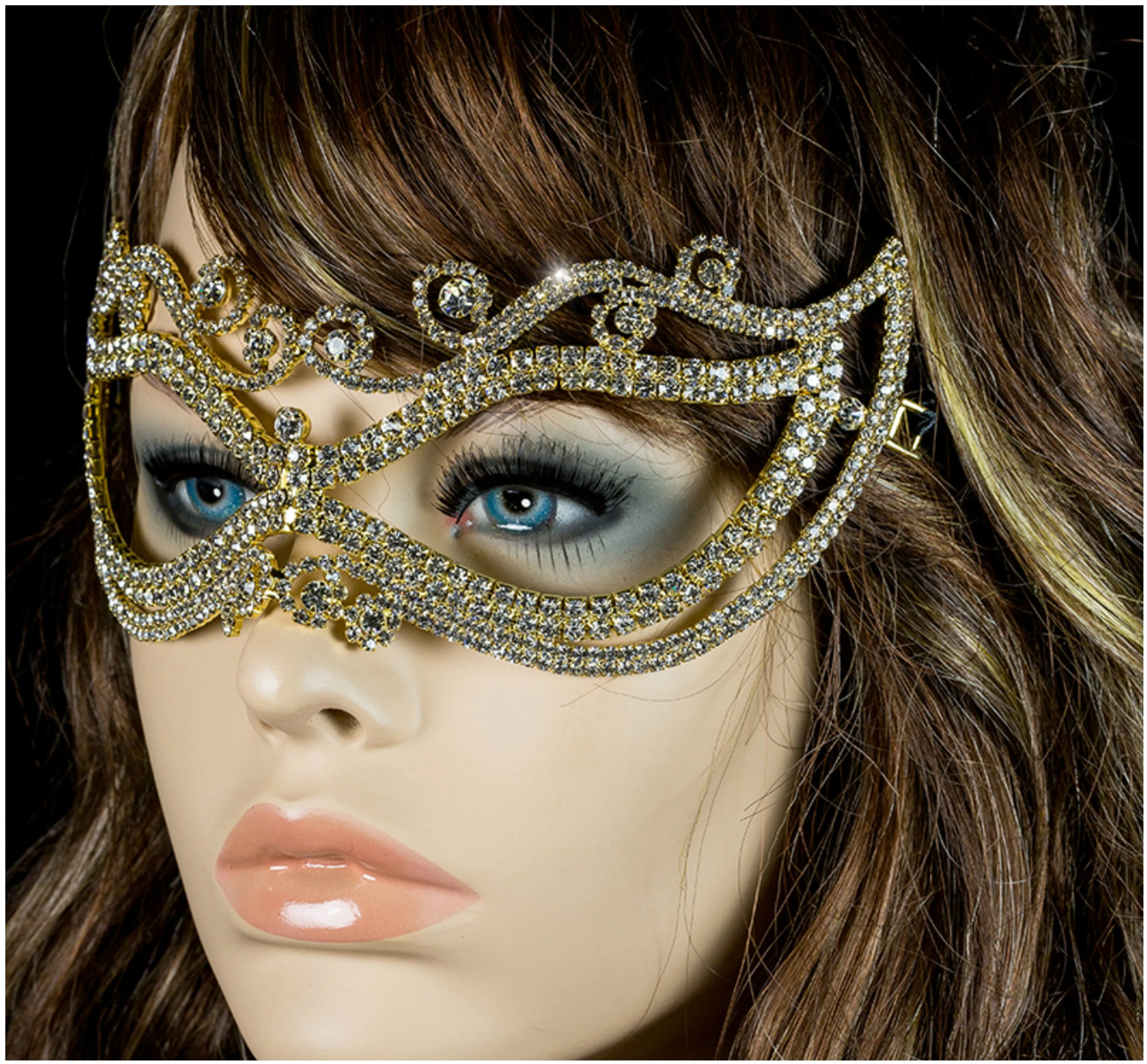 Mayda Romantic Swirls Gold Masquerade Mask | Crystal | Gold