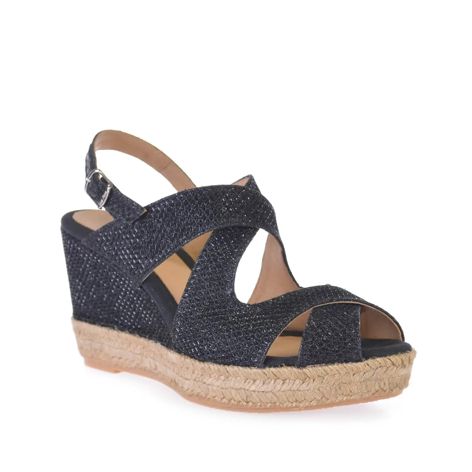 Metallic Buckle Strap Wedge Espadrille for Women - Aina-S