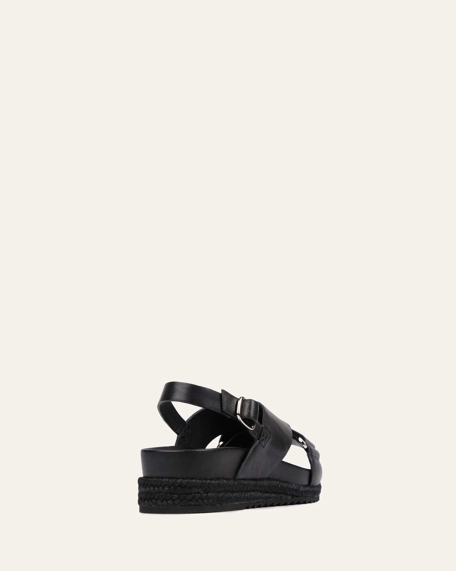 MILES FLAT ESPADRILLE SANDALS BLACK LEATHER