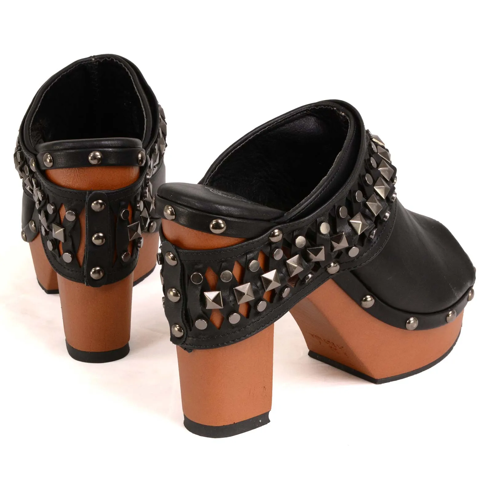 Milwaukee Leather MBL9415 Women's Black Peep-Toe Platform Fashion Casual Clog with Wrap Around Studding