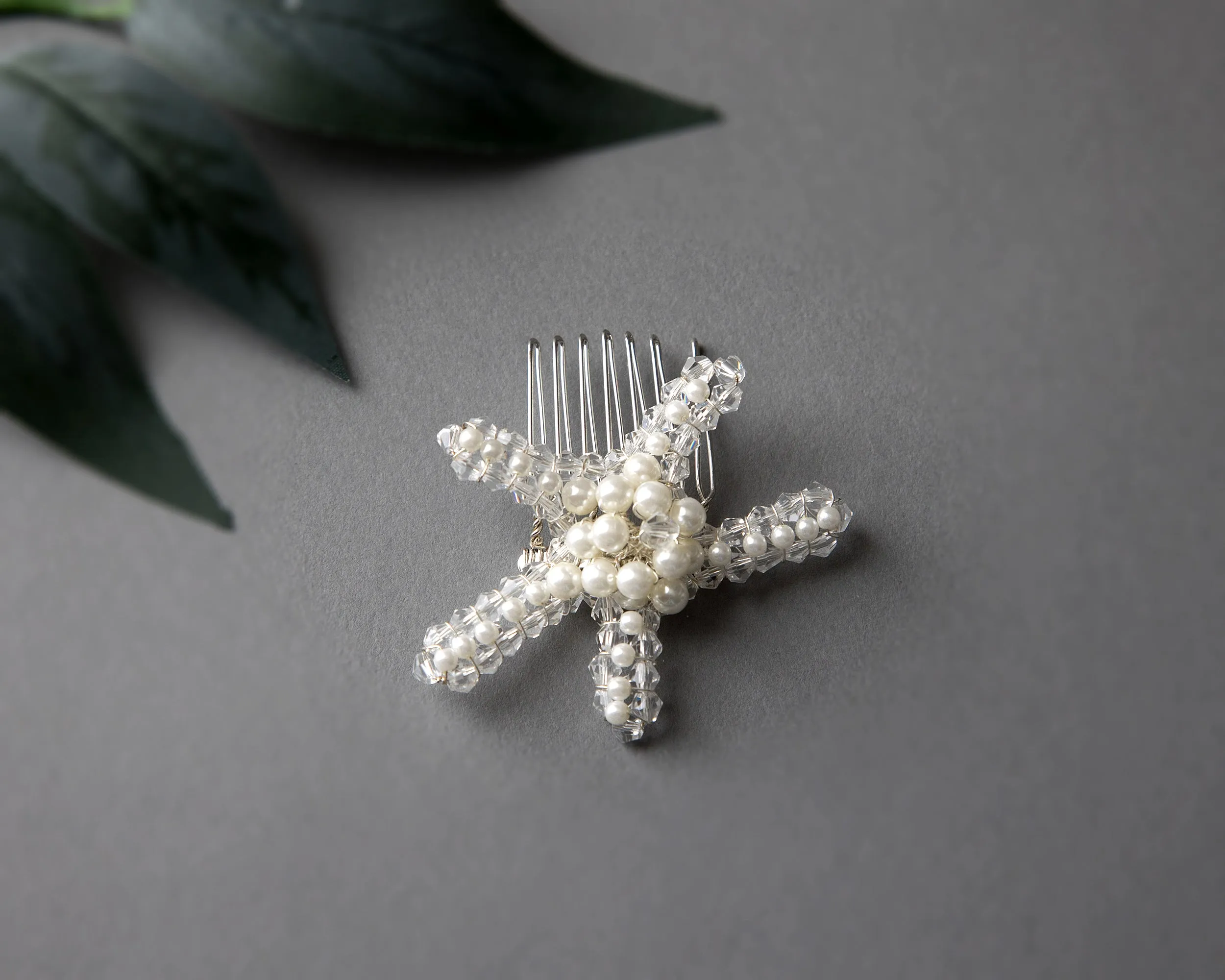 Pearl and Crystal Starfish Hair Comb