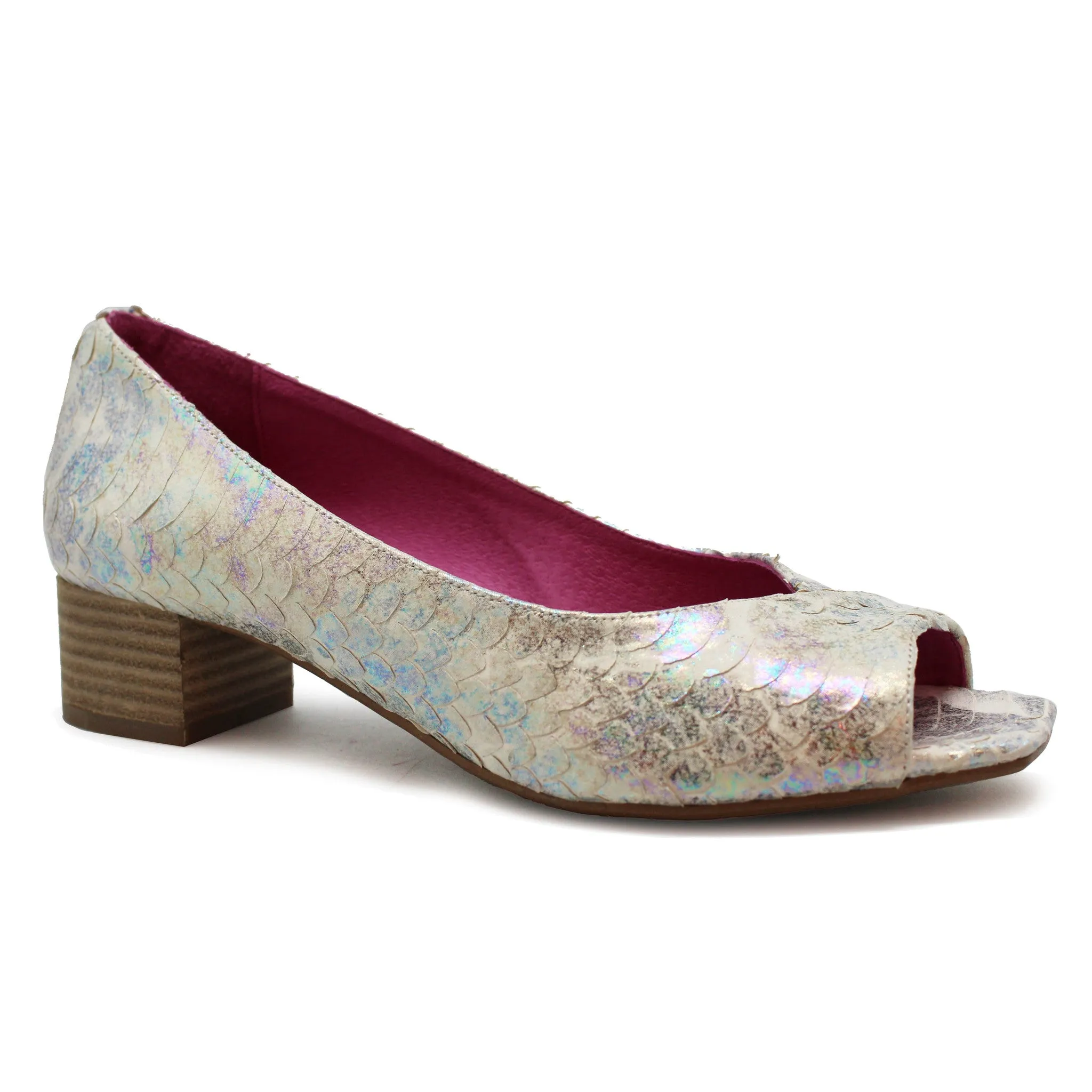 Polette - White Iridescent low heel