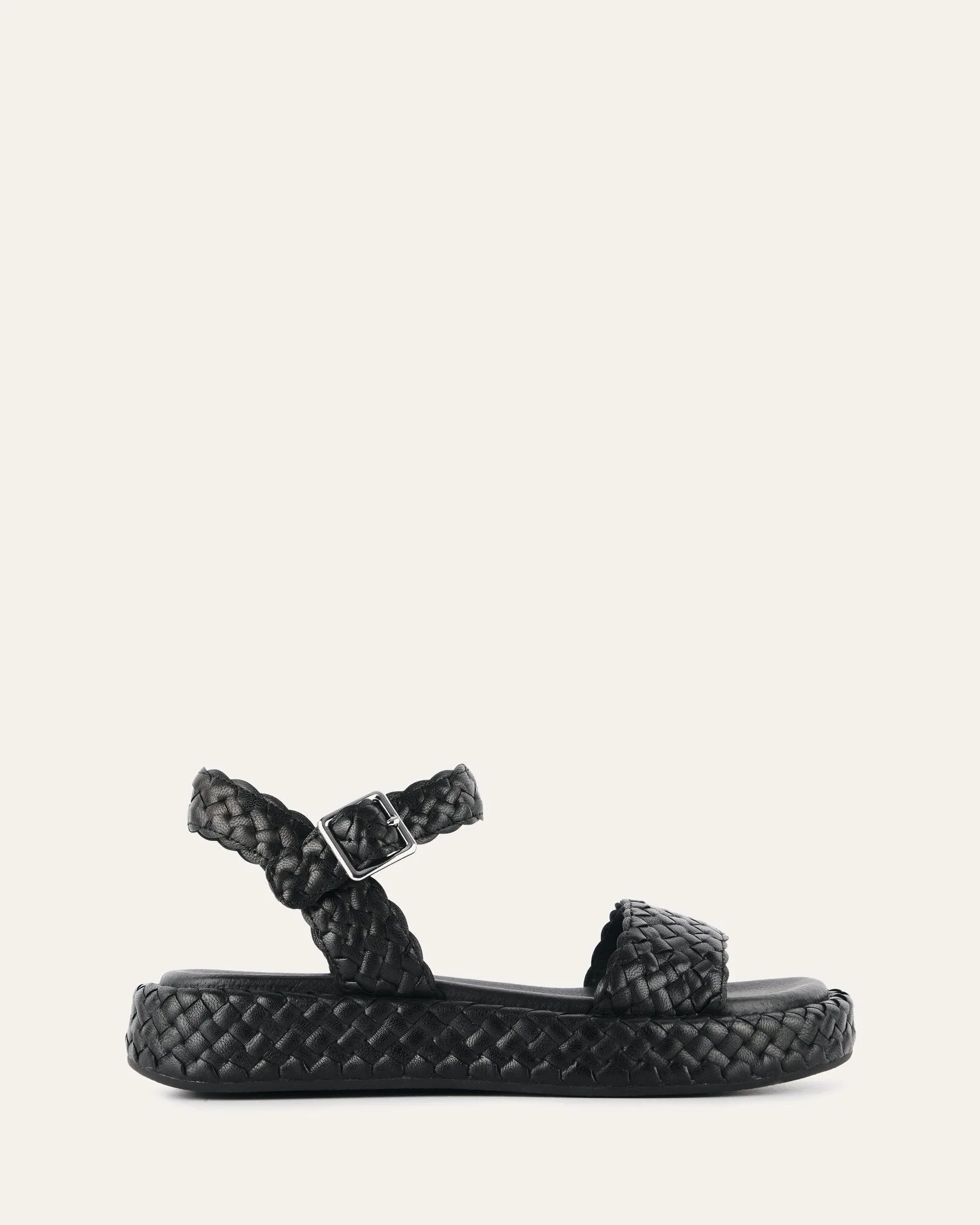 POPPY FLAT SANDALS BLACK LEATHER