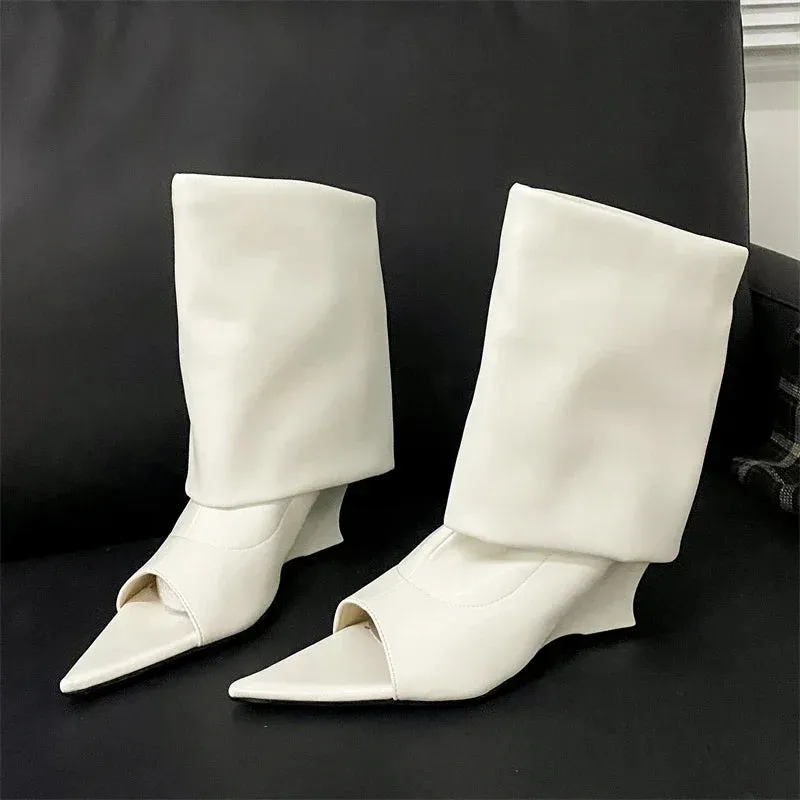 Pre Order:  Pointed Peep Toe Wedge Heel Boots