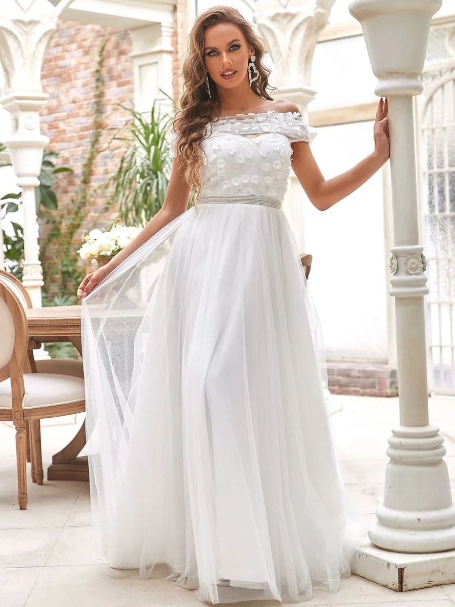 Renaissance A-Line Off-Shoulder Floral Applique Wedding Dress