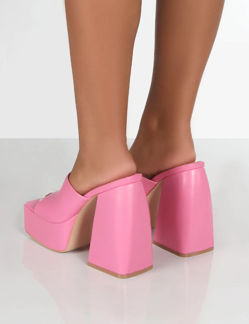 Rozie Pink PU Chunky Heeled Mules