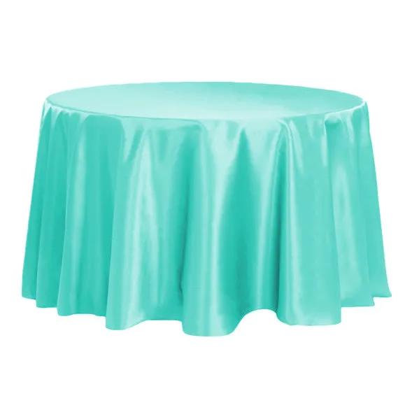 Satin 132" Round Tablecloth - Light Turquoise