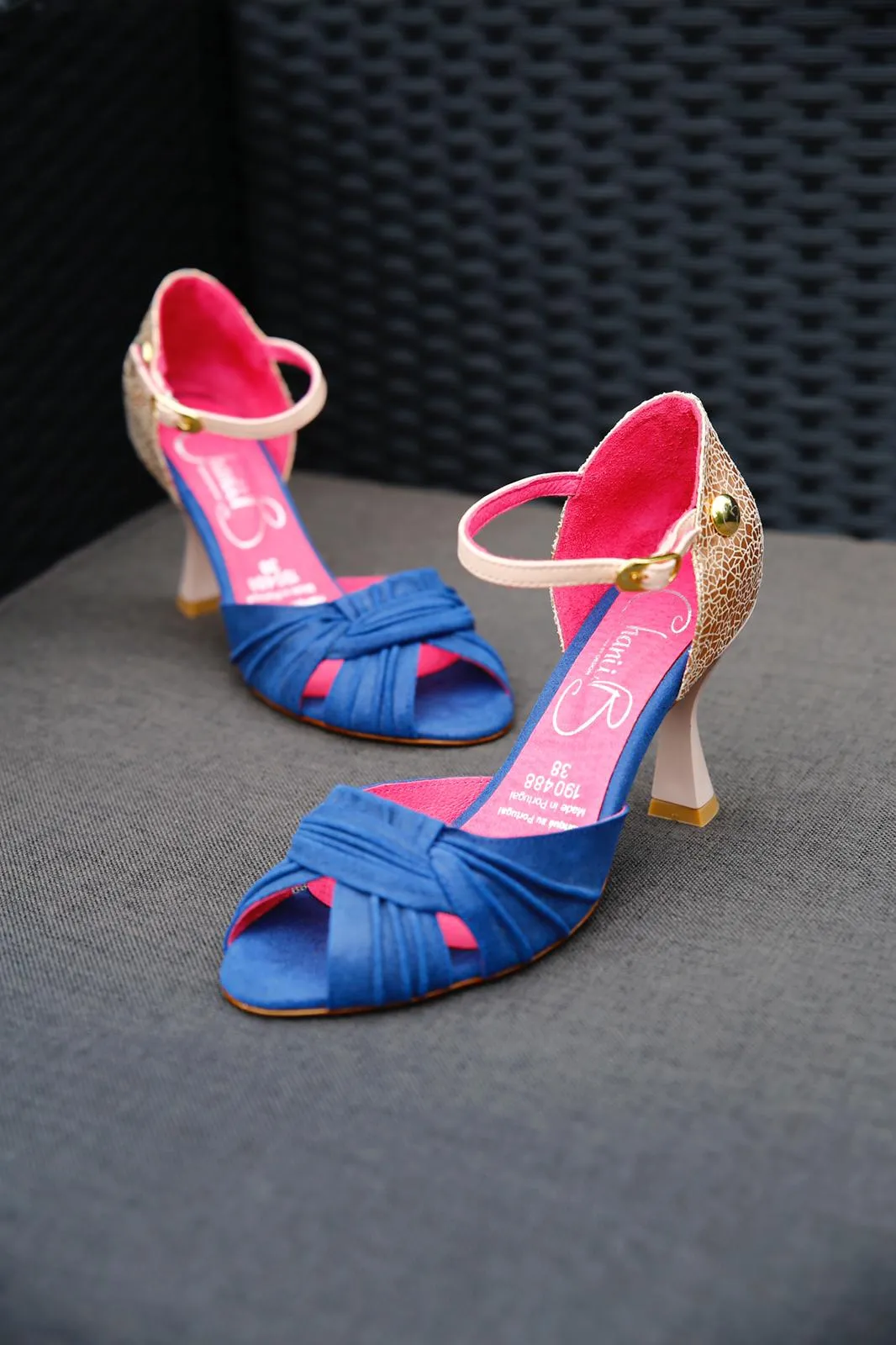 Scarlet -  Denim suede Blush heel peep toe shoe