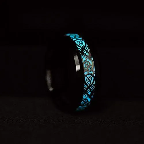 Silver Celtic Dragon Luminous Glow Black Tungsten Carbide Wedding Ring