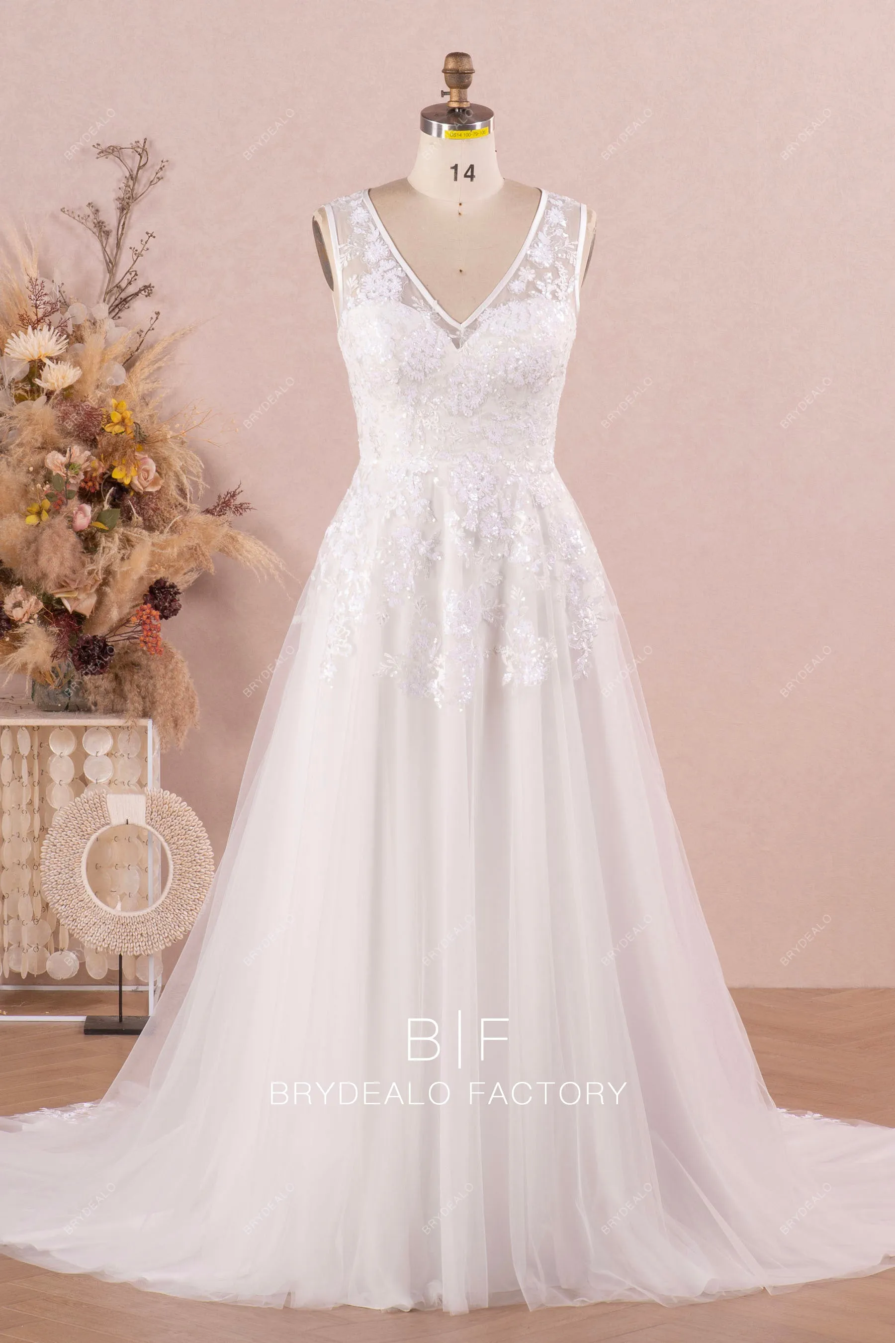 Sleeveless Sparkling Sequined Lace Designer Cutout Back Long Wedding Dress