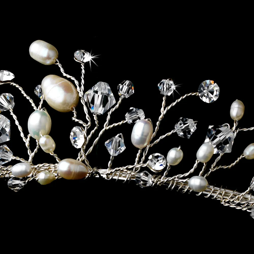 Stunning Silver, Crystal & Freshwater Pearl Tiara Headpiece