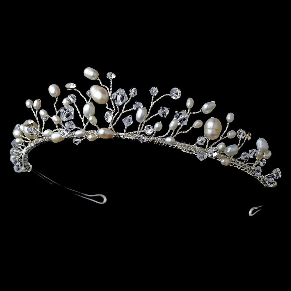 Stunning Silver, Crystal & Freshwater Pearl Tiara Headpiece