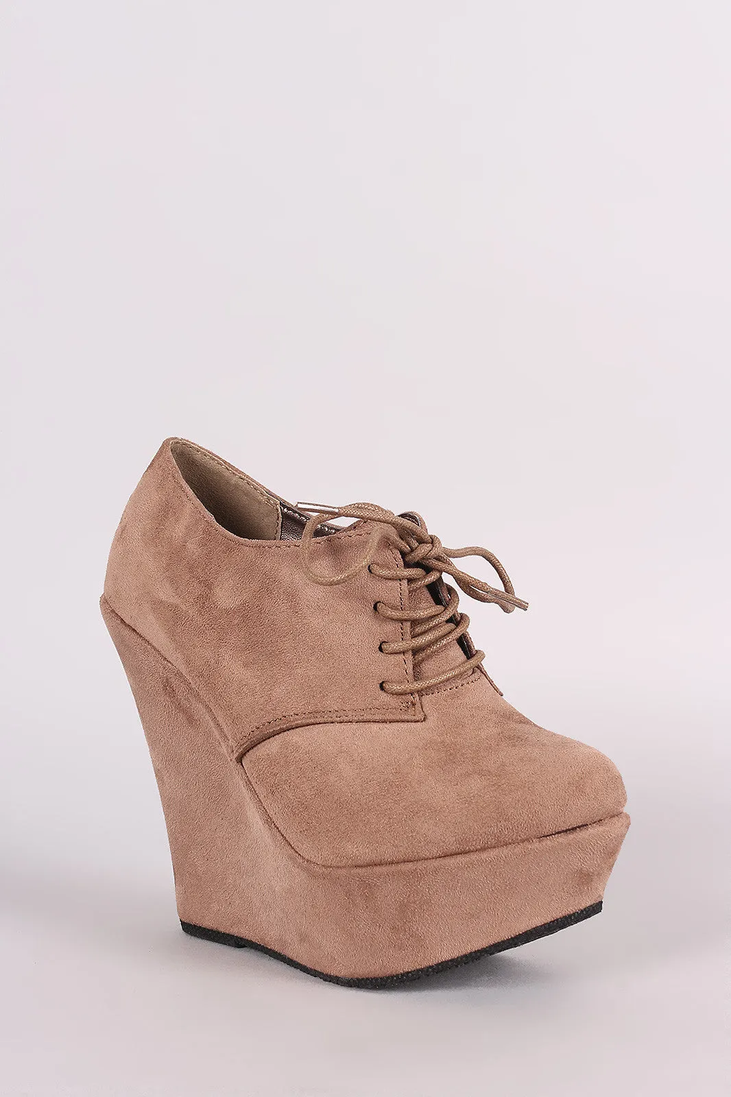 Suede Oxford Lace Up Platform Wedge Booties