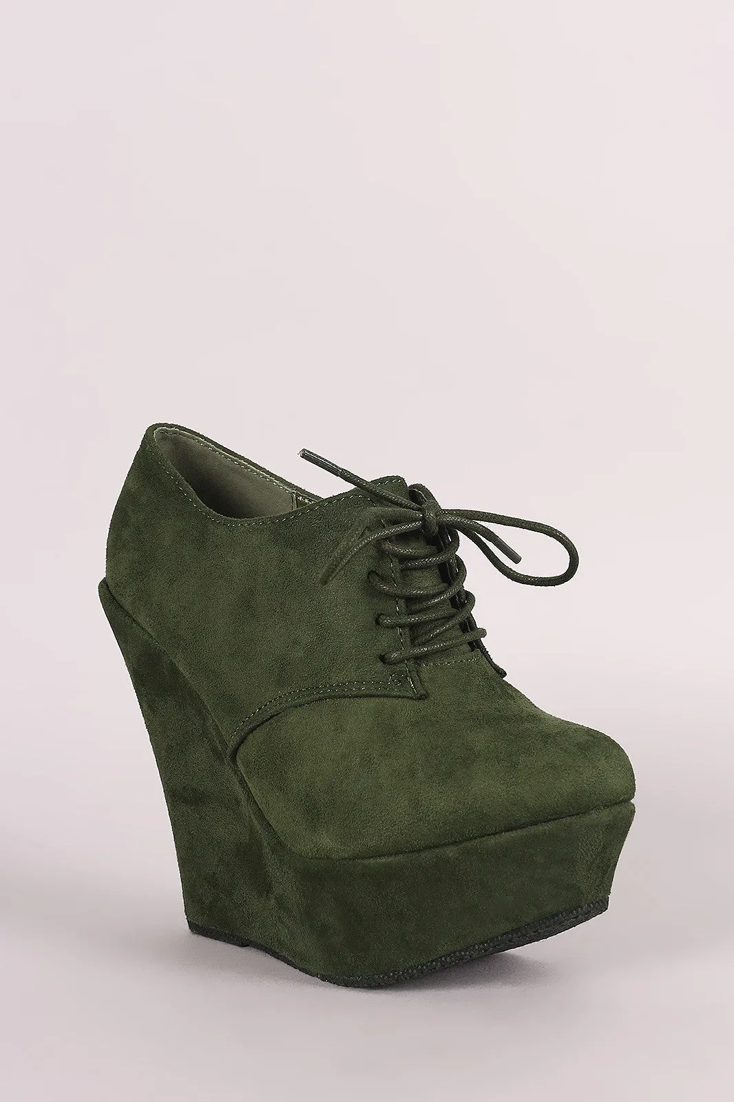 Suede Oxford Lace Up Platform Wedge Booties