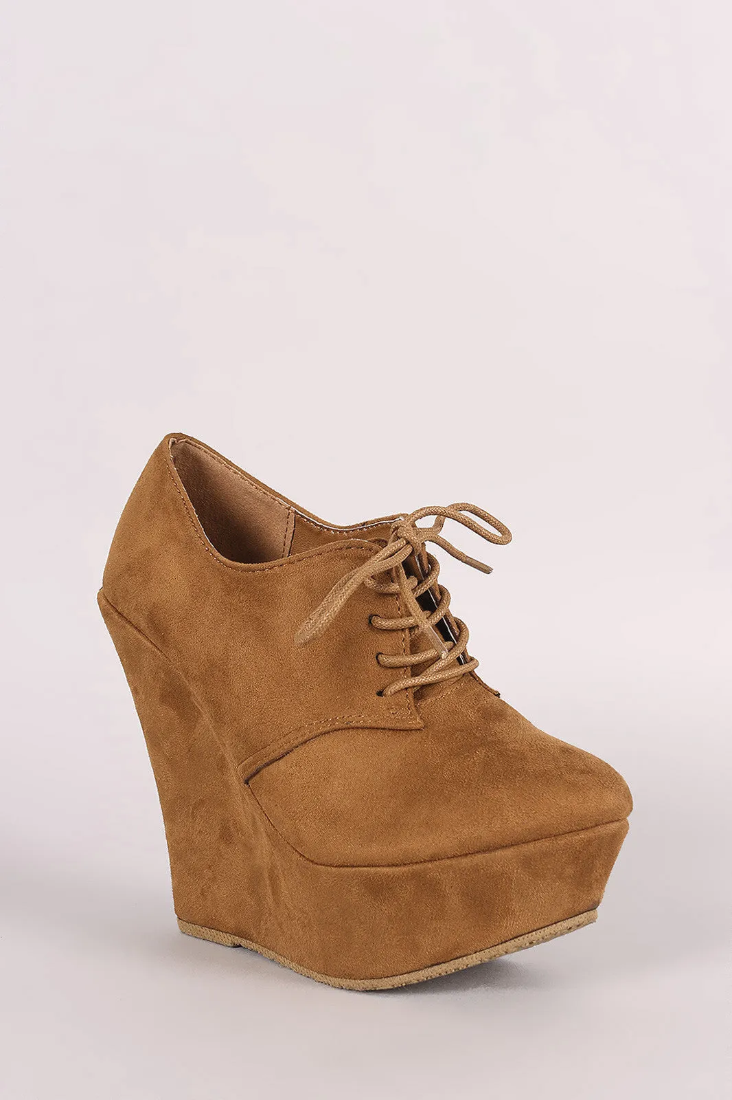 Suede Oxford Lace Up Platform Wedge Booties