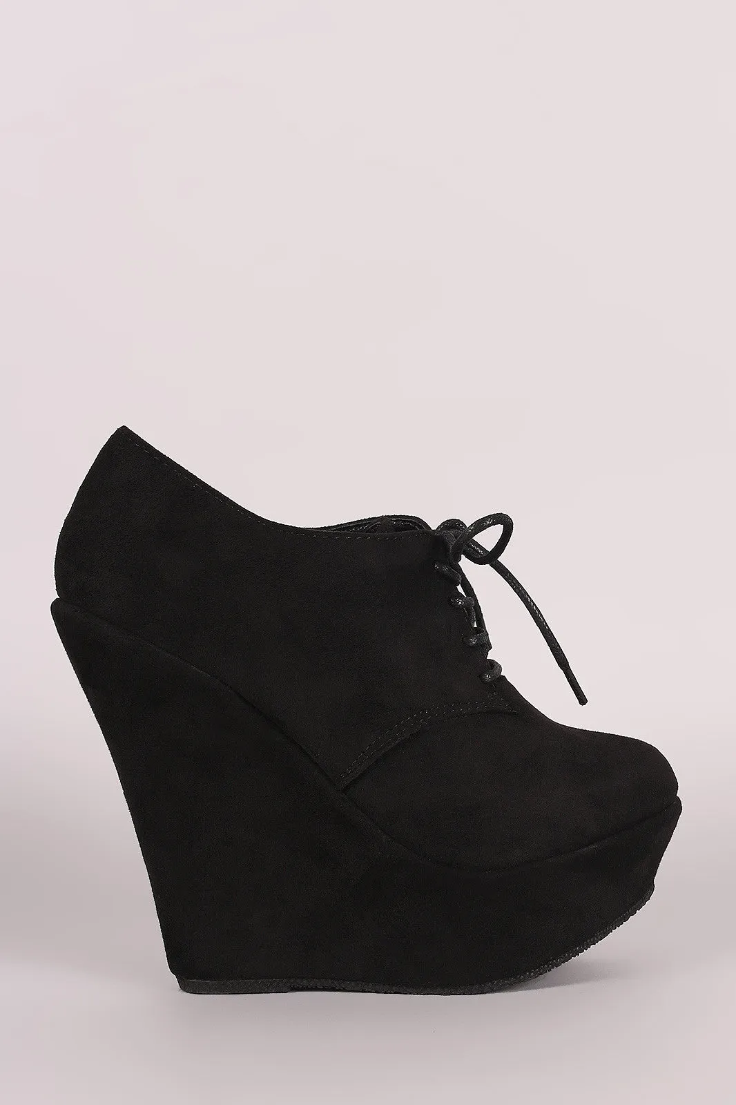 Suede Oxford Lace Up Platform Wedge Booties