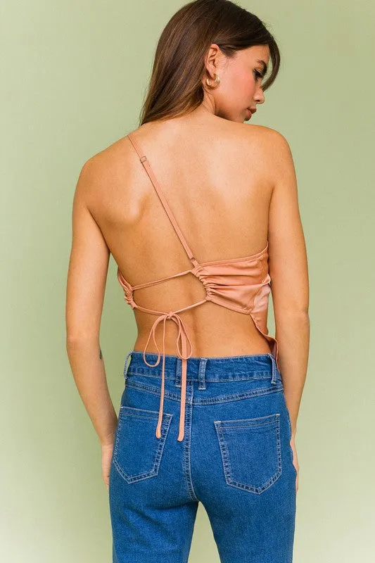 TEEK - Asymmetrical Satin Backless Top