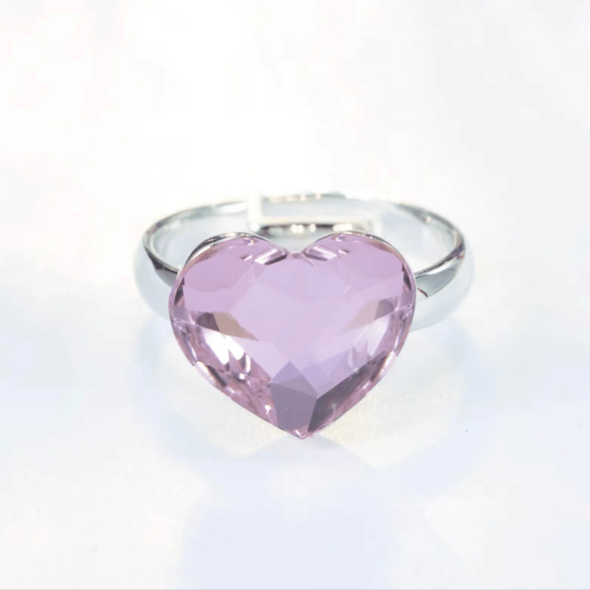 The Heart Crystal Platinum Plated Free Size Ring