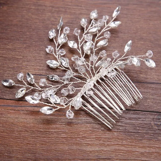 Vintage Inspired Silver or Gold Crystal Spray Bridal Hair Comb