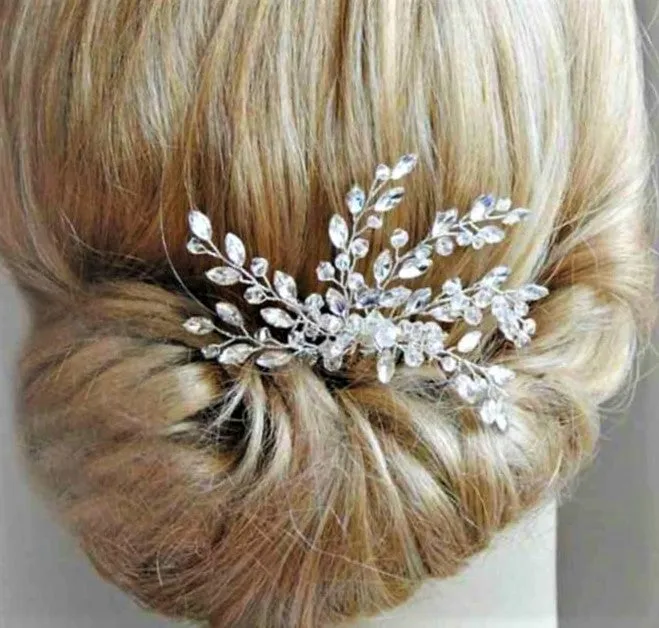 Vintage Inspired Silver or Gold Crystal Spray Bridal Hair Comb