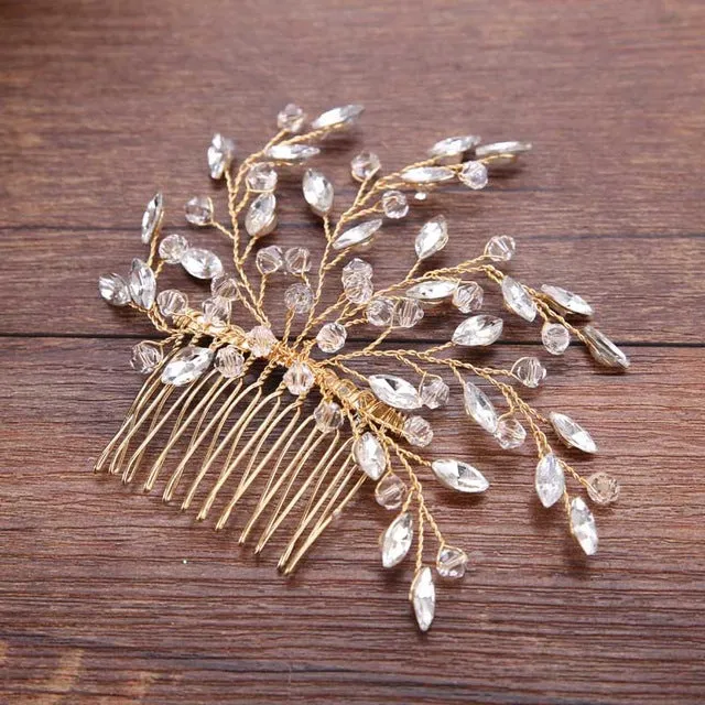 Vintage Inspired Silver or Gold Crystal Spray Bridal Hair Comb