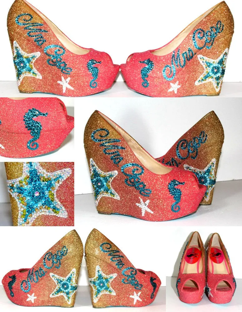 Wedge Wedding Shoes: Custom Ombre Peep Toe Beach Shoe