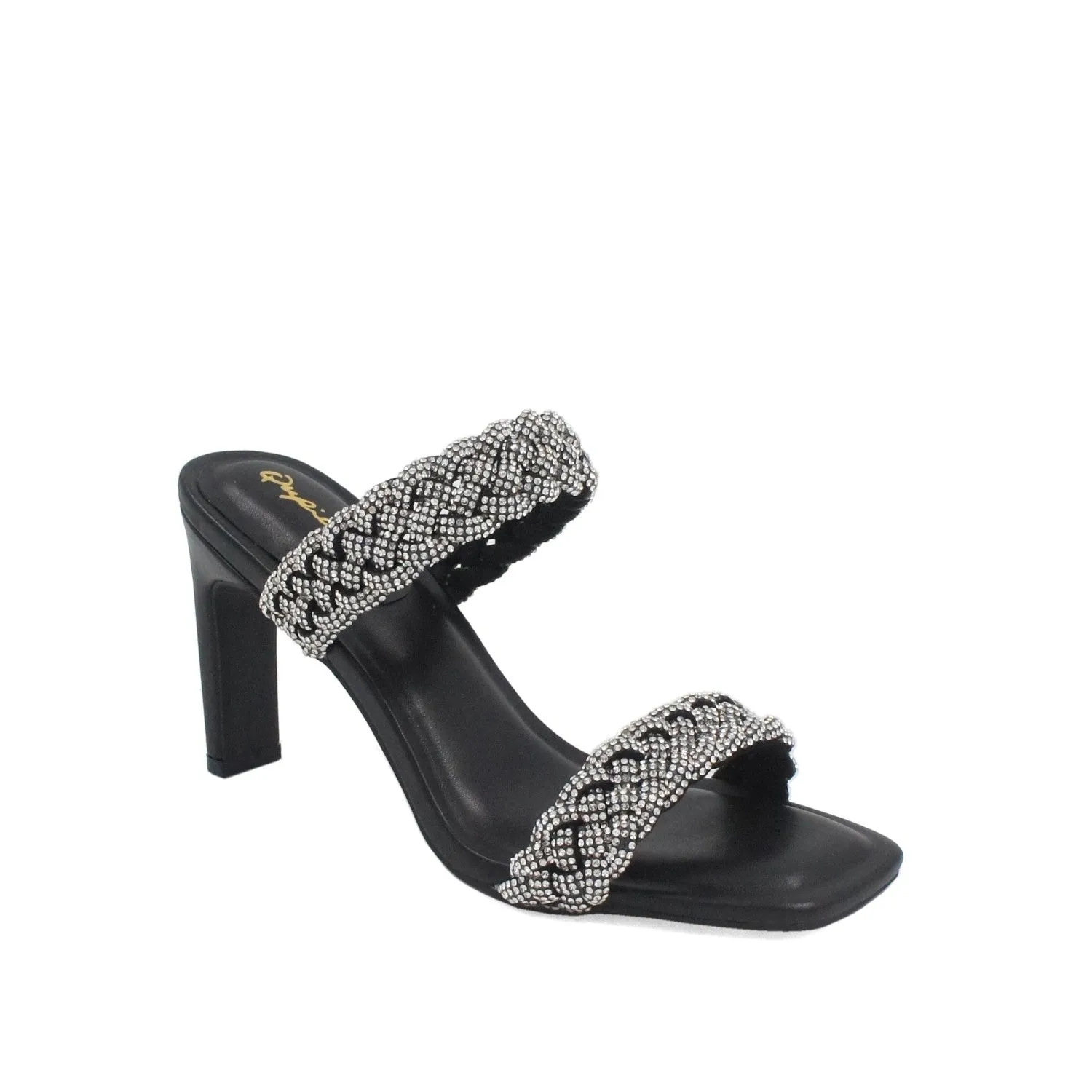 Women Rhinestone Dual Braid Band Sandals - Black