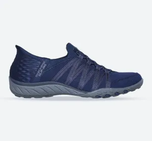 Women's Wide Fit Skechers 100593 Breathe Easy Roll With Me Sneakers - Navy